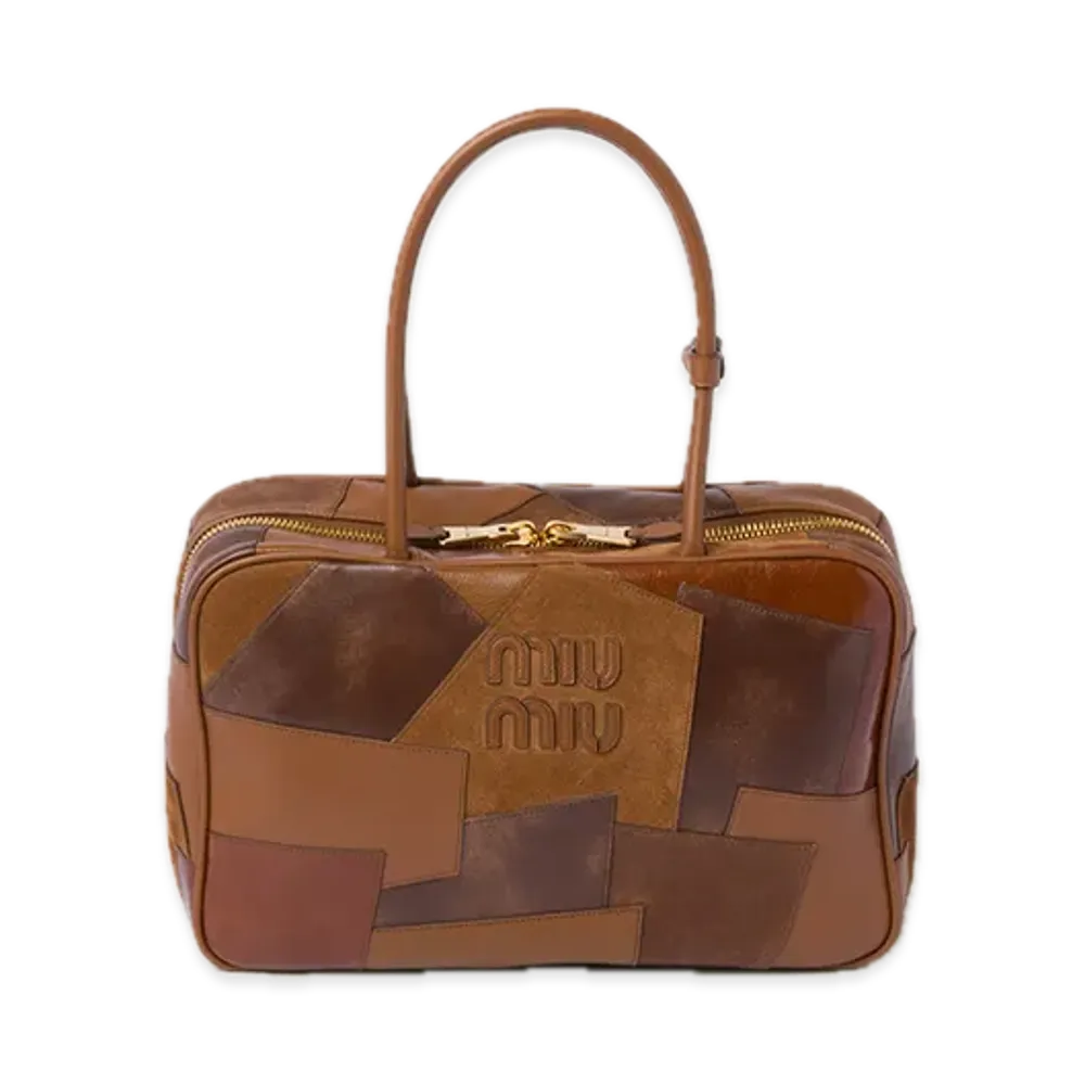 MIU MIU Leather Patchwork Bow Bag "Cognac"