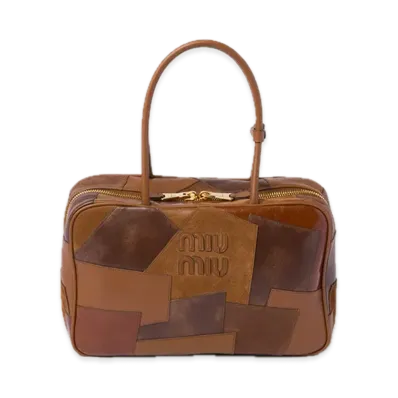 MIU MIU Leather Patchwork Bow Bag "Cognac"