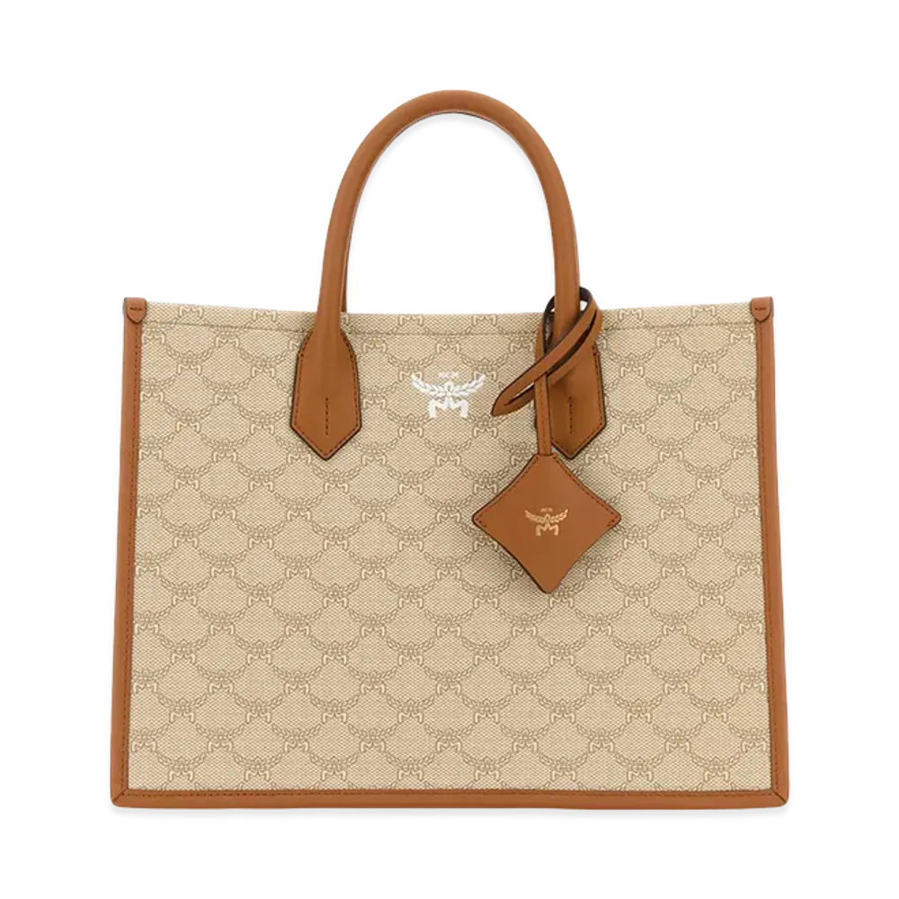 MCM Women's Printed Canvas Himmel Medium Shopping Bag "Beige"
