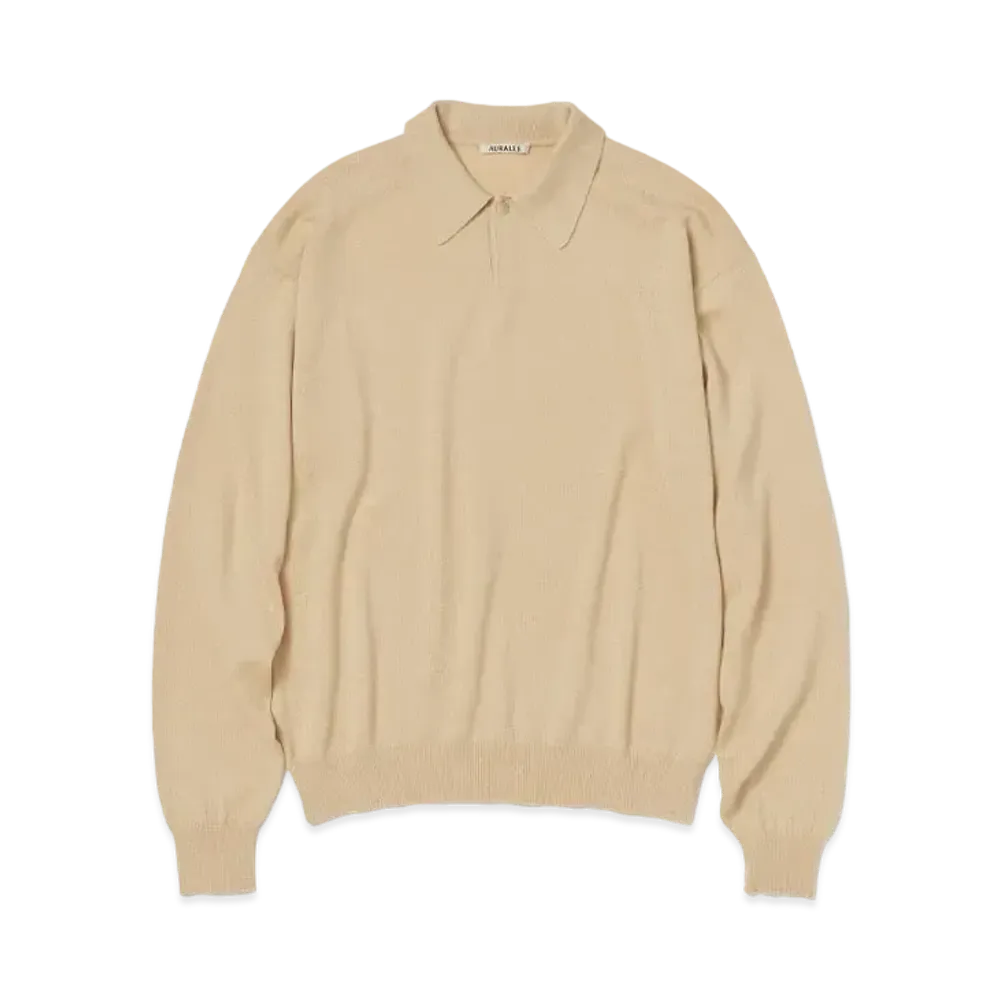 AURALEE Cashmere Silk Wool Knit Polo "Light Beige"