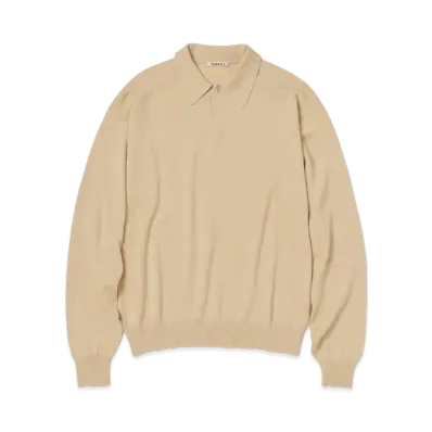 AURALEE Cashmere Silk Wool Knit Polo "Light Beige"