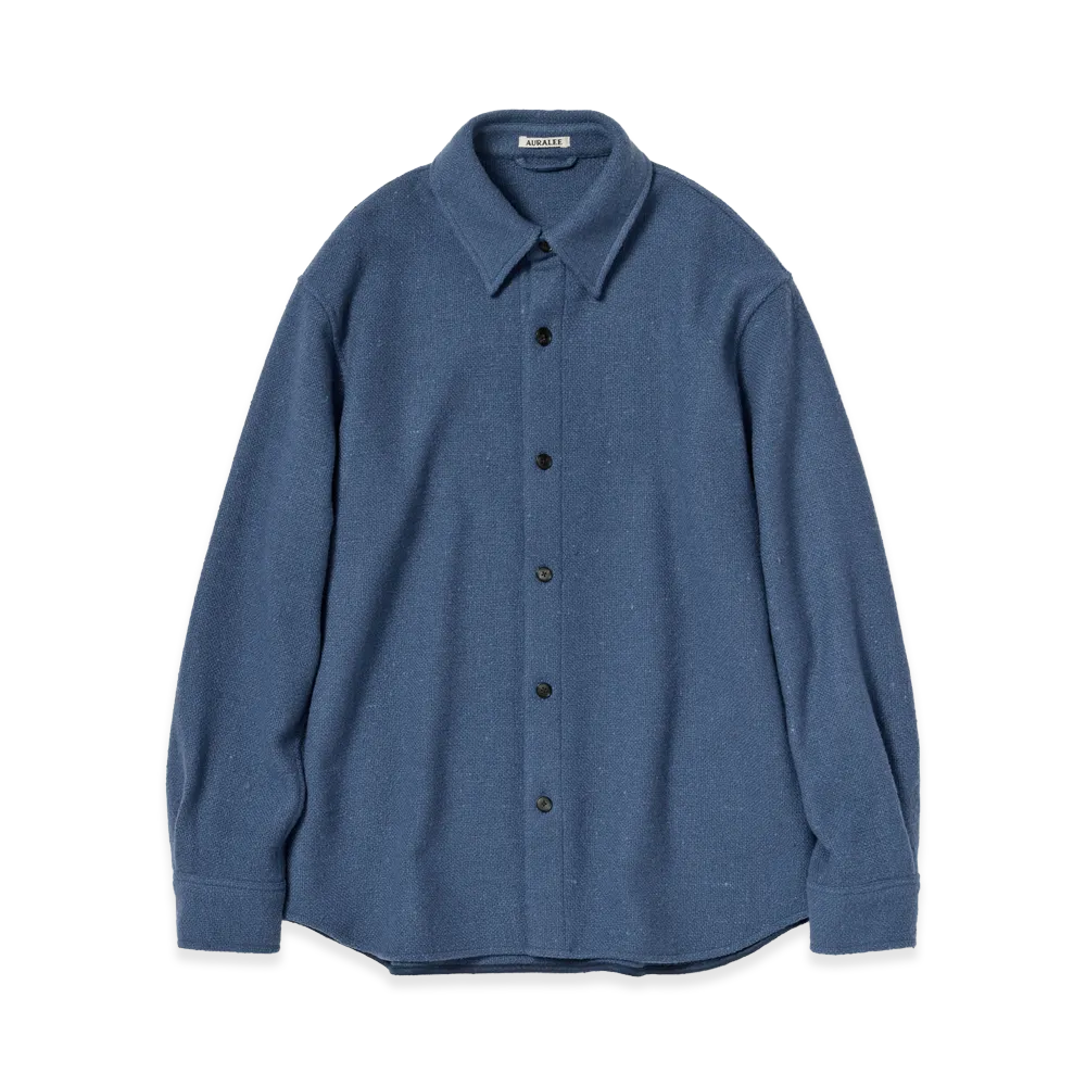 AURALEE Women's Homespun Tweed Shirt Blouson "Dusty Blue"