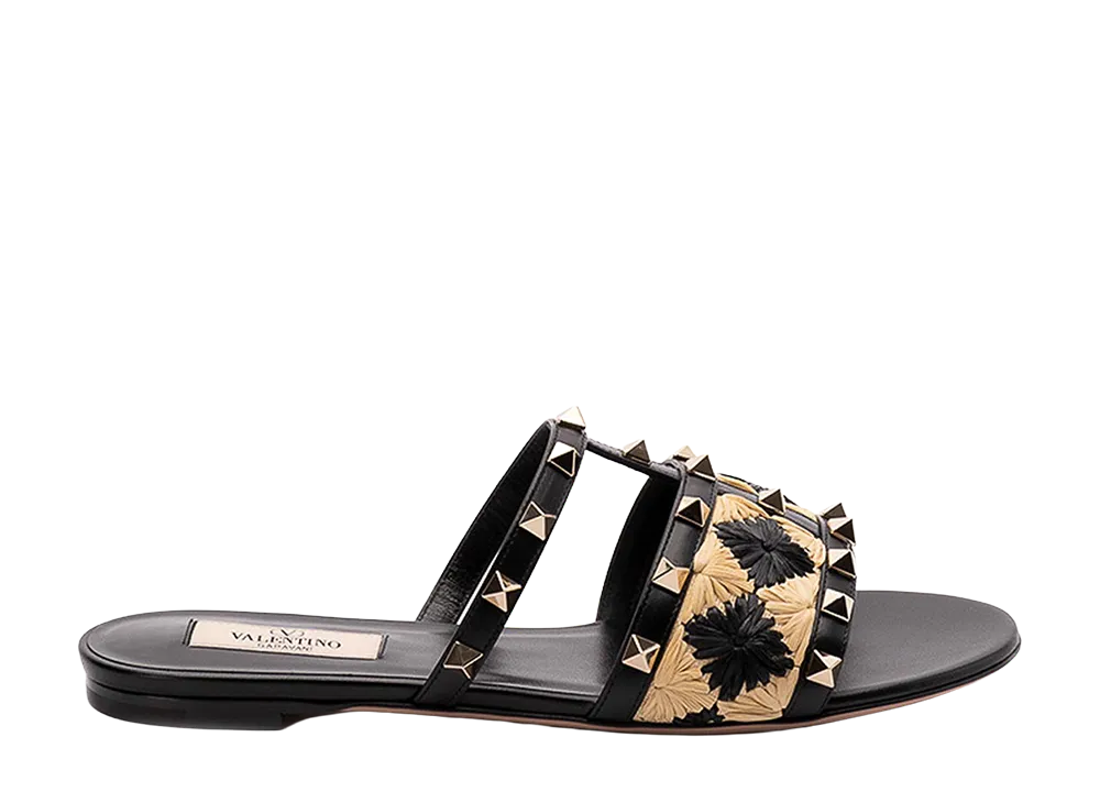 Valentino Garavani Women's Raffia And Leather Sandal "Black"