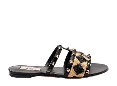 Valentino Garavani Women's Raffia And Leather Sandal "Black"
