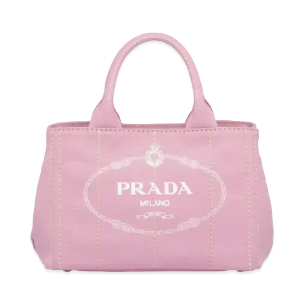 PRADA Canapa Fablic Handbag "Pink/White"