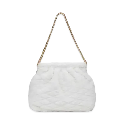 CHARLES & KEITH Duo Furry Chain Handle Hobo Bag "White"