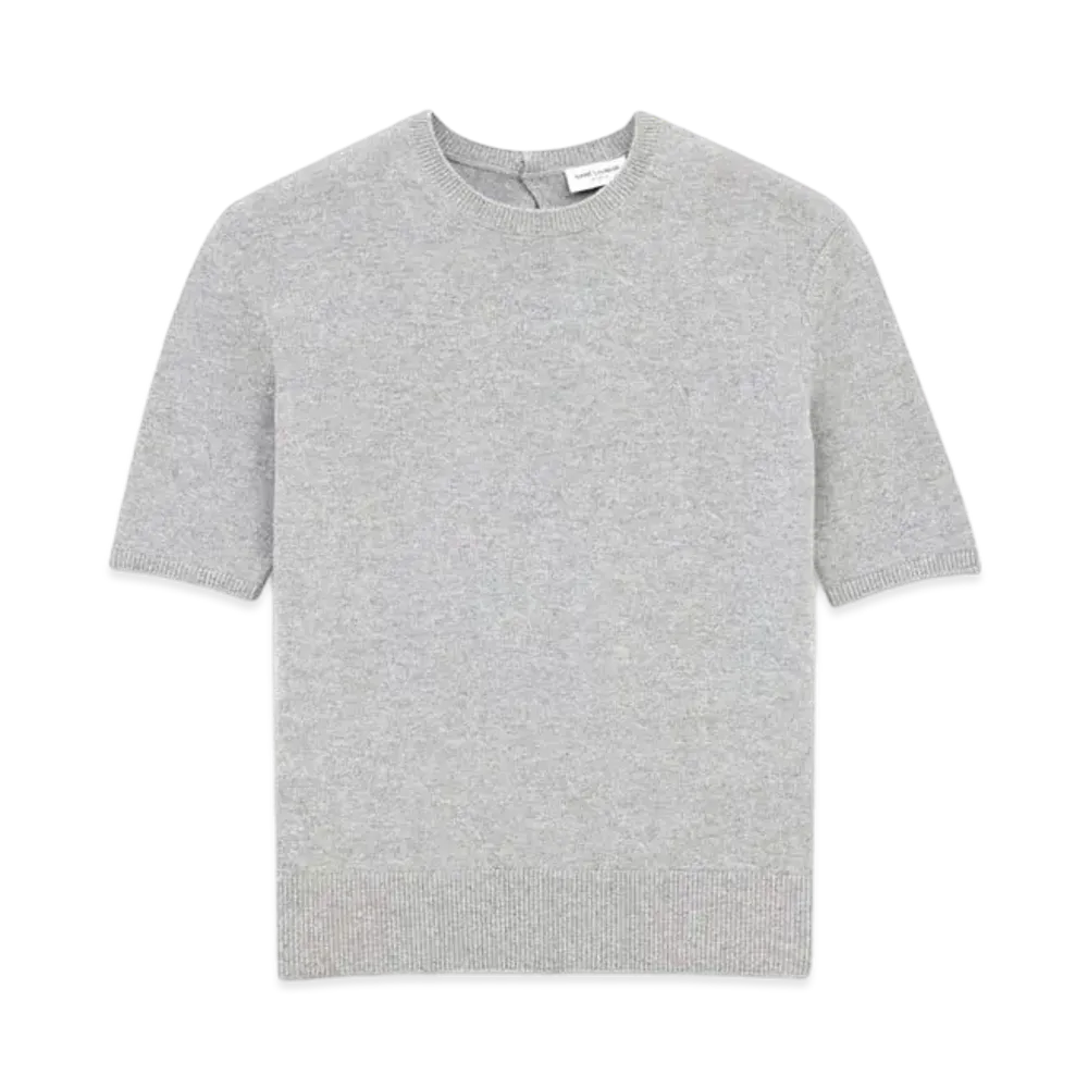 Saint Laurent Women's T-Shirt Sweater in Wool "Gris Chine"