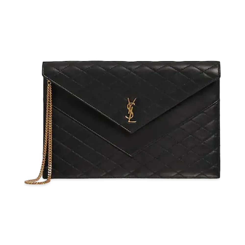 SAINT LAURENT Gaby Double-Flap Chain Pouch In Lambskin "Black"