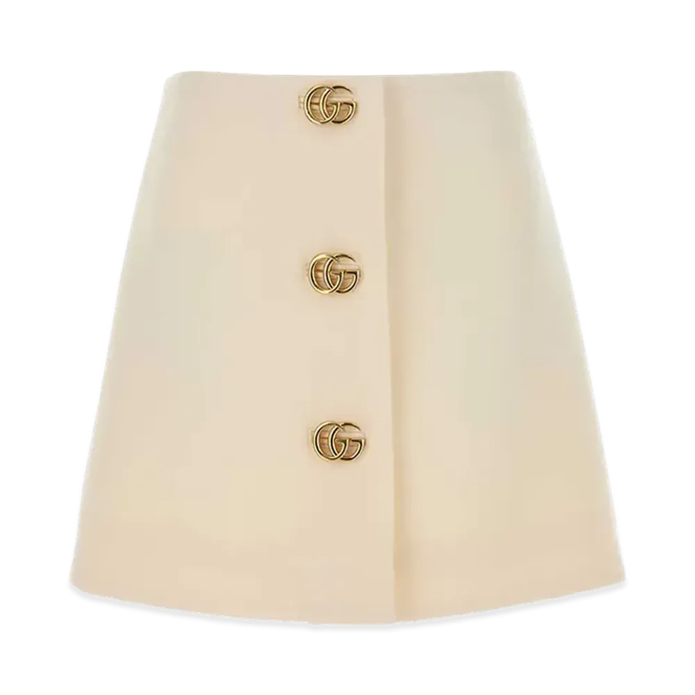 GUCCI Women's Crepe Wool Skirt With Double G Buttons "White"