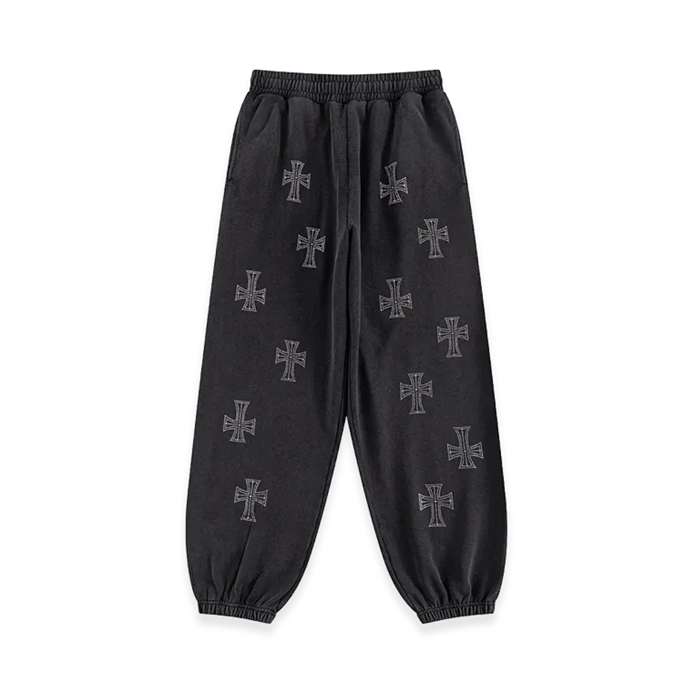 Unknown London Outline Cross Rhinestone Sweat Pants "Black"