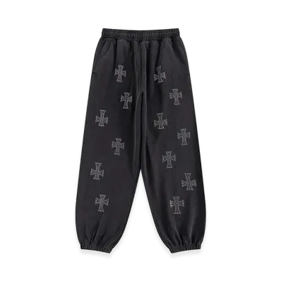 Unknown London Outline Cross Rhinestone Sweat Pants "Black"