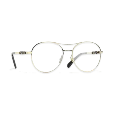 CHANEL Pilot Eyeglasses Metal "Light Gold"