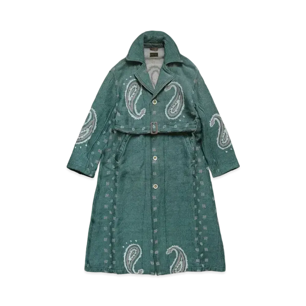 KAPITAL Rug Paisley Linen Wool Dragging Coat "Sax"