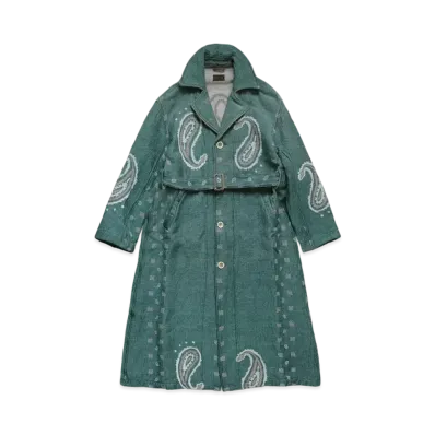 KAPITAL Rug Paisley Linen Wool Dragging Coat "Sax"