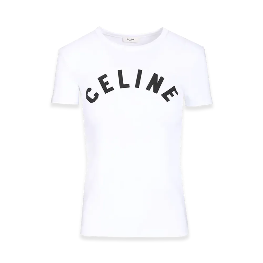 CELINE Women's T-Shirt Logo Ribbed Cotton Jersey "White"