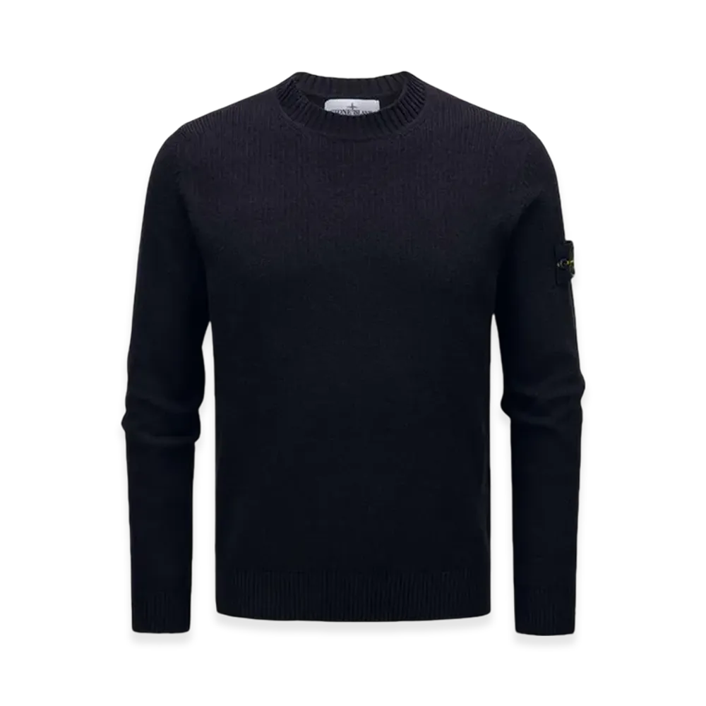 Stone Island 5100042 Raw Hand Organic Cotton Crewneck Sweater with Ribbed Details - 25SS "Black"