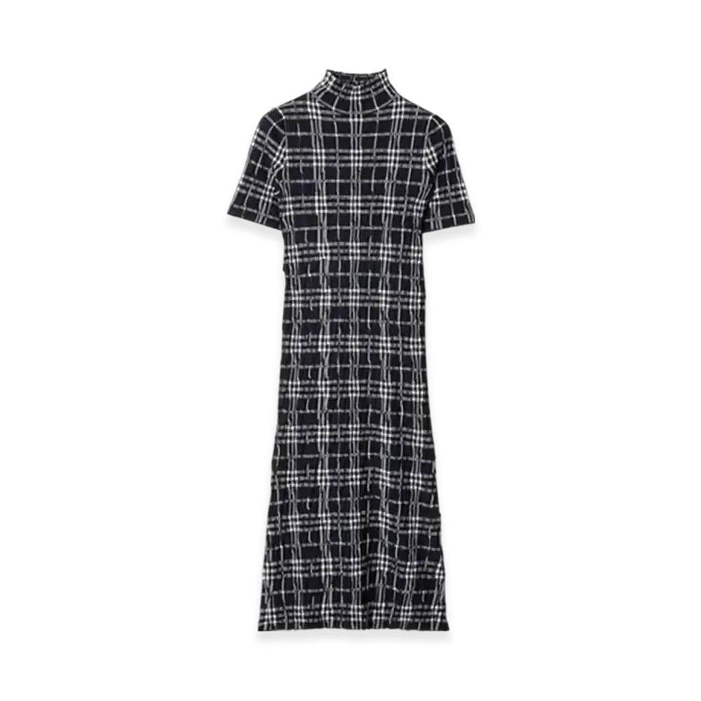 Burberry Check Wool Blend Dress "Ink/Chalk"