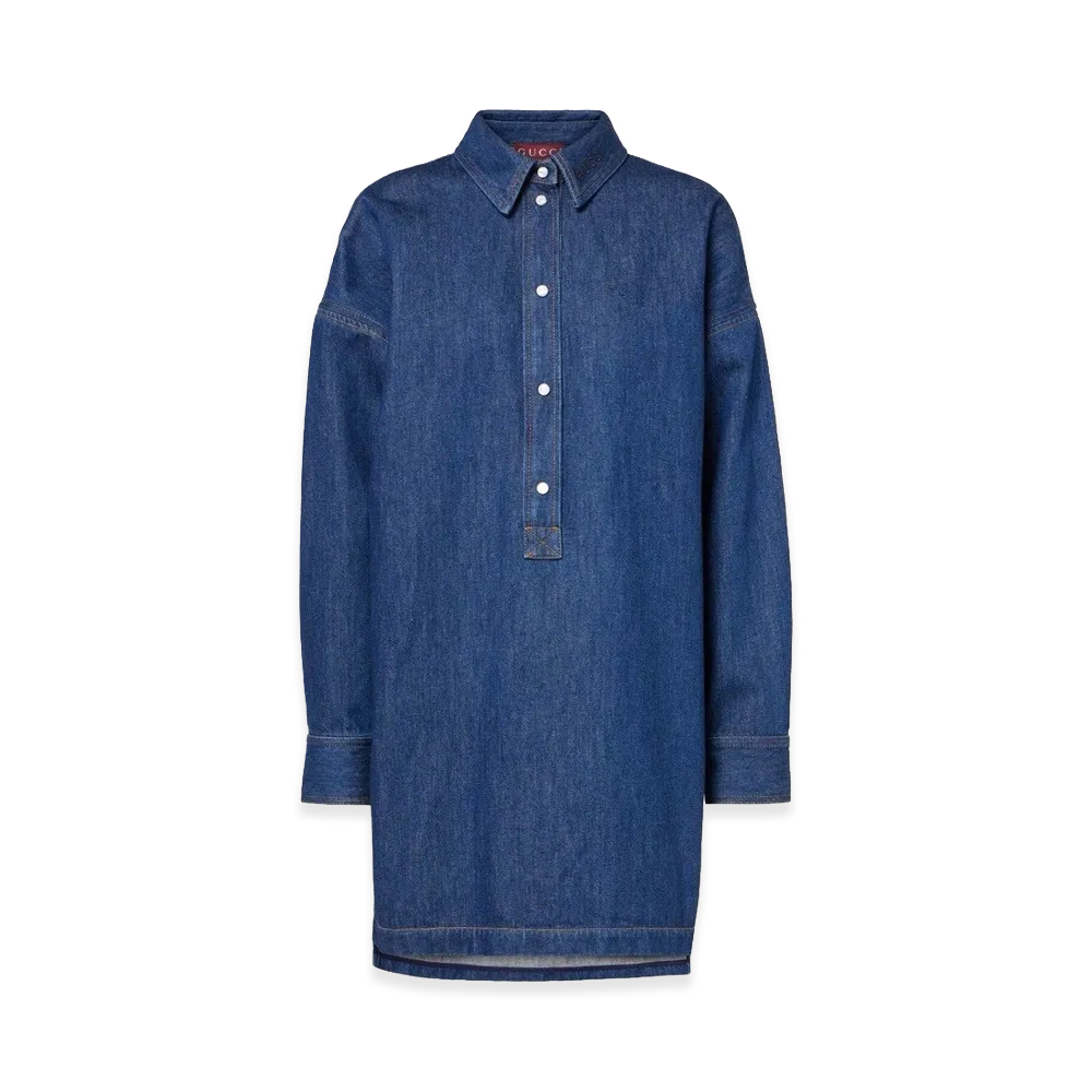 GUCCI Women's Embroidered Denim Shirt "Blue"