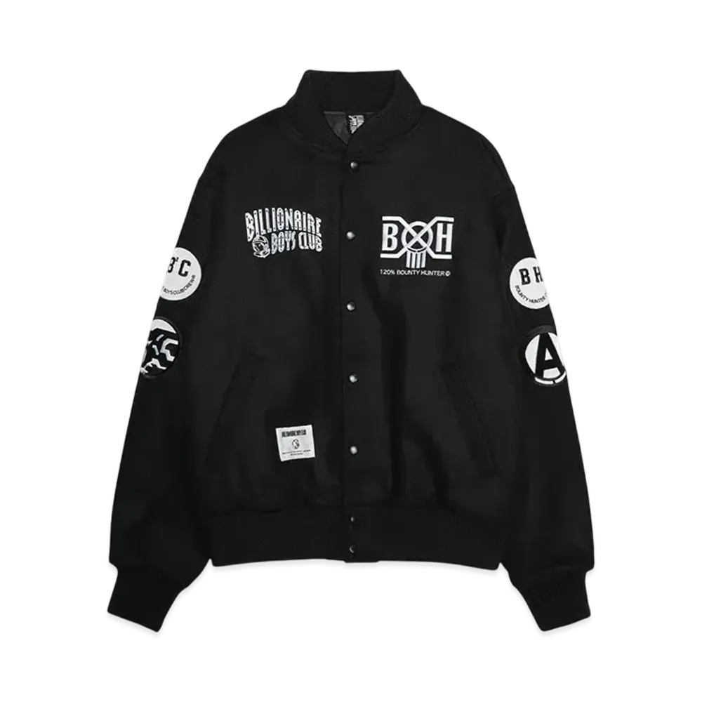 BOUNTY HUNTER x BILLIONAIRE BOYS CLUB MELTON VARSITY JACKET "BLACK"