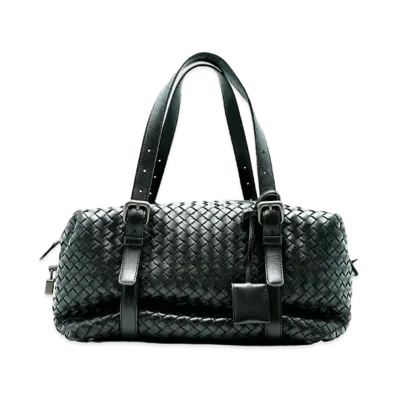 Bottega Veneta Lambskin Intrecciato Hand Bag "Black"