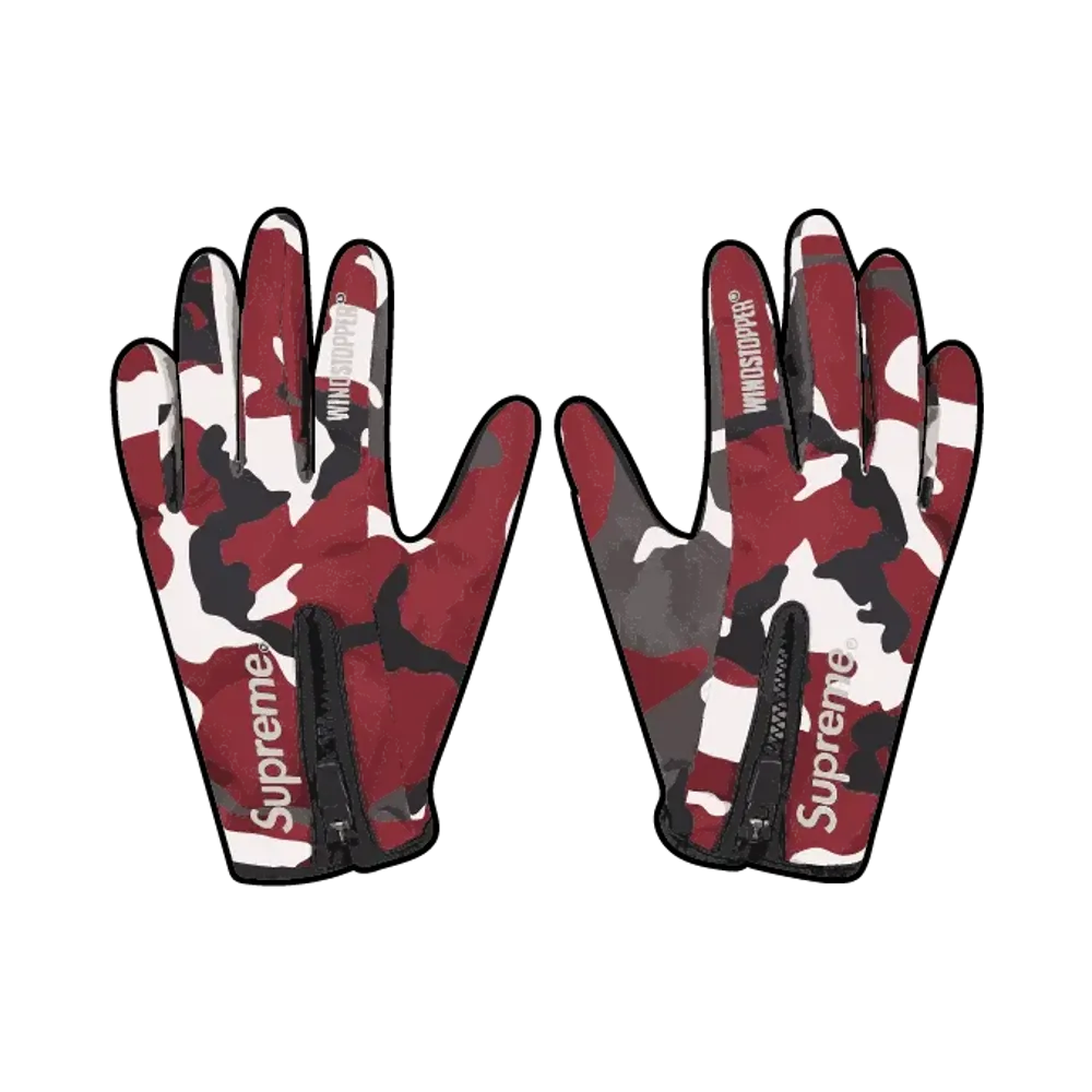 Supreme Windstopper Zip Gloves "Red Camo" (25FW)