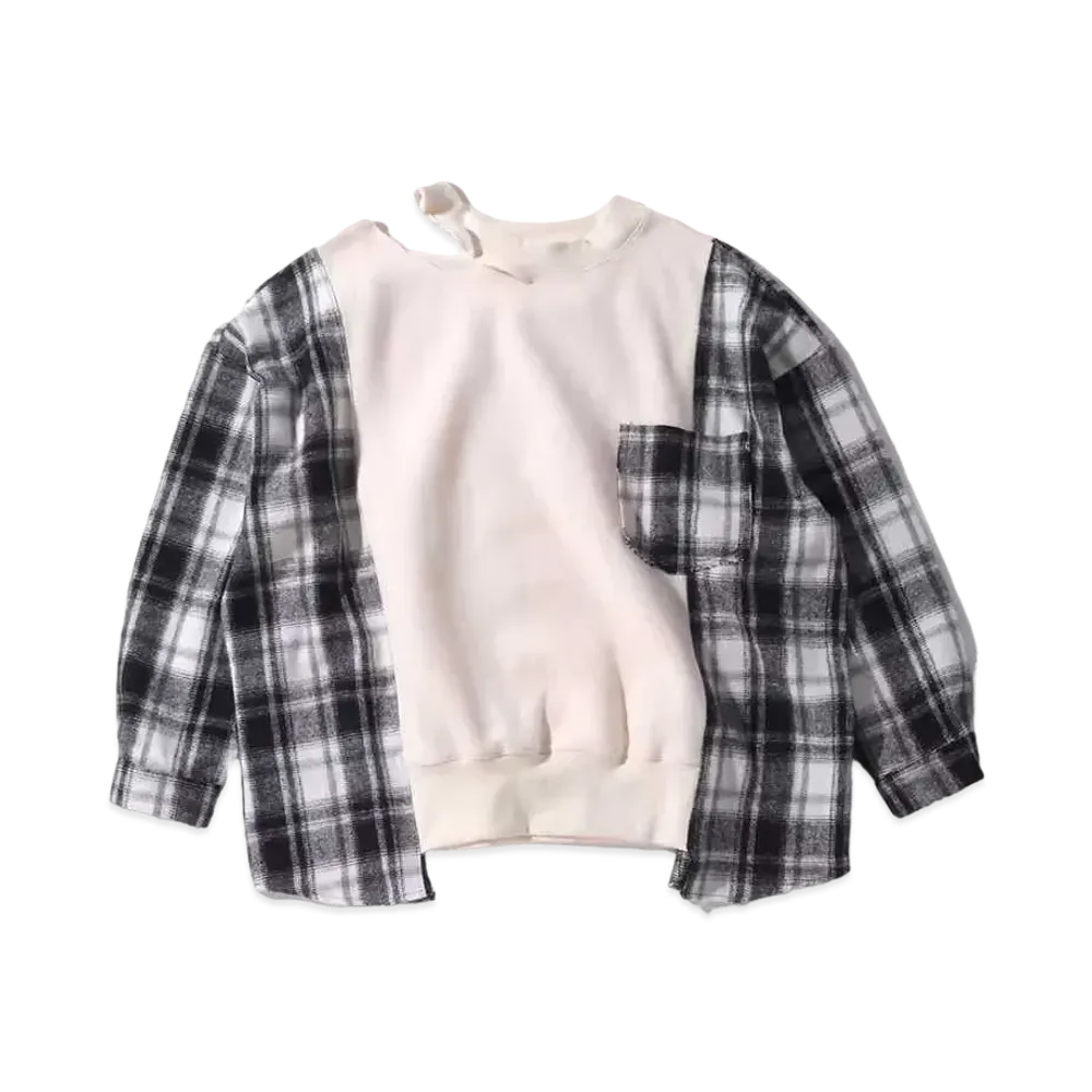 atmos pink Sode Check Distressed Neck Tops TX "Off White"