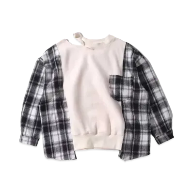 atmos pink Sode Check Distressed Neck Tops TX "Off White"