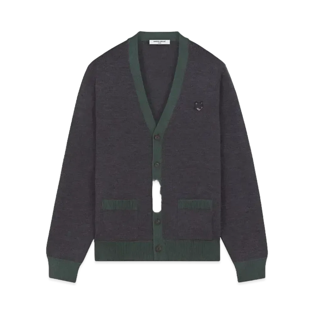 Maison Kitsune Bold Fox Head Patch Bicolor Cardigan "Dark Grey Melange"