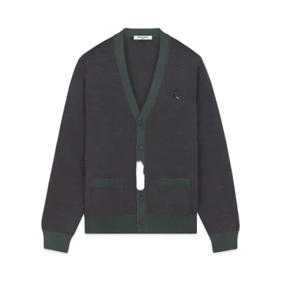 Maison Kitsune Bold Fox Head Patch Bicolor Cardigan "Dark Grey Melange"