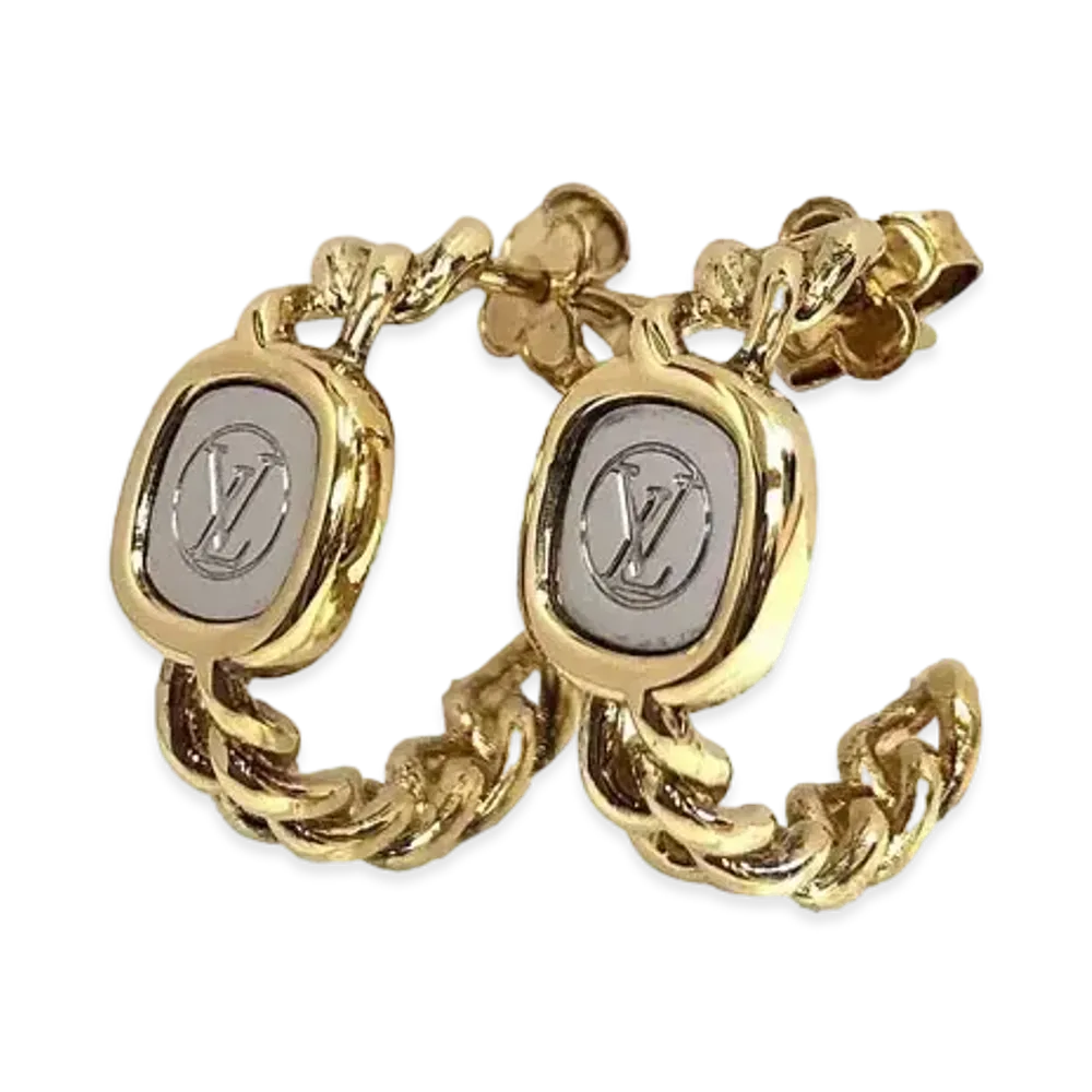 Louis Vuitton LV Logo Chain Hoop Earrings "Gold/Silver"