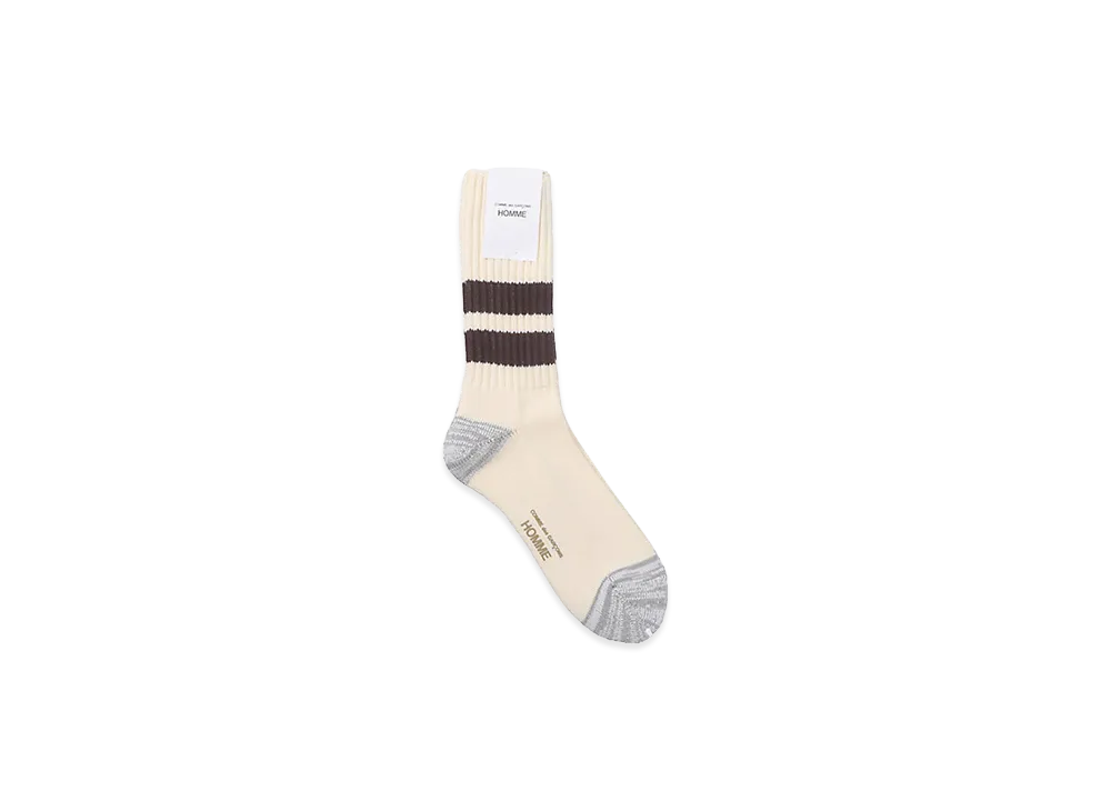 COMME des GARCONS HOMME Cotton Low Gauge Pile Line Socks "Cream/Brown"