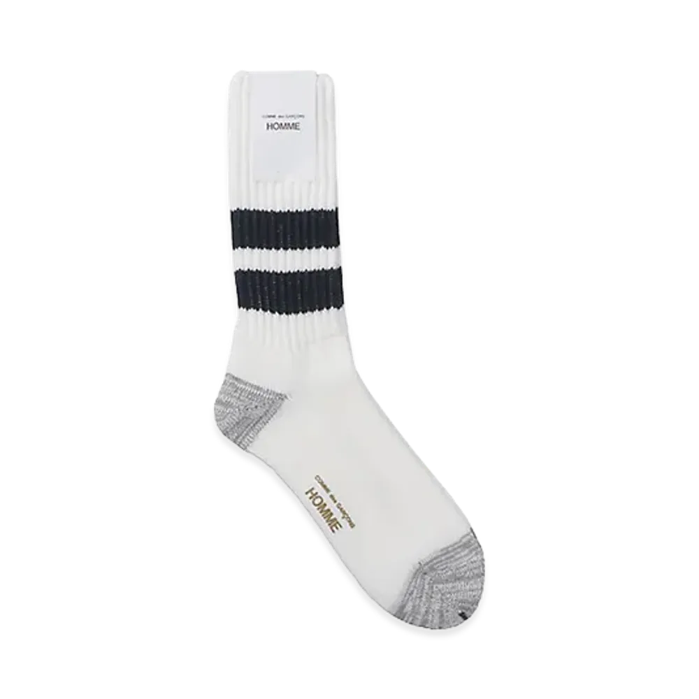 COMME des GARCONS HOMME Cotton Low Gauge Pile Line Socks "White/Navy"