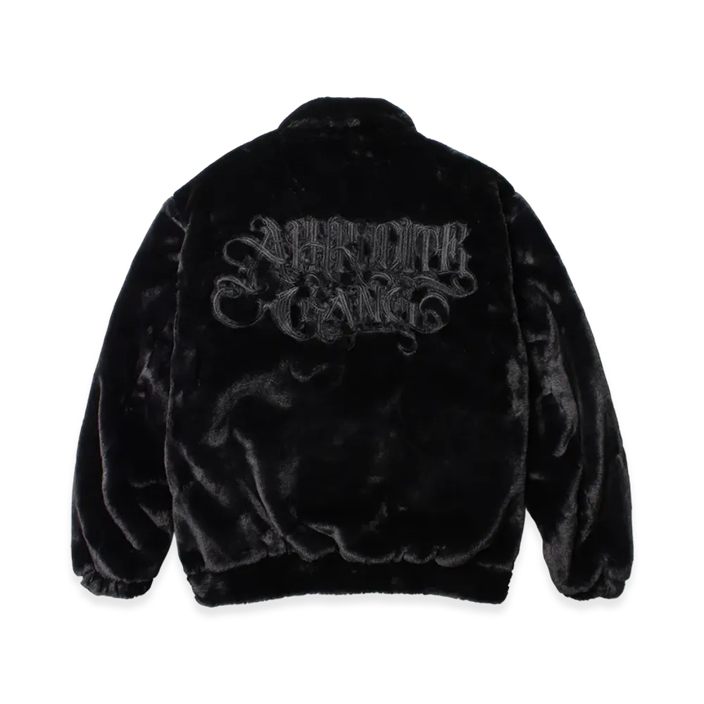 APHRODITEGANG Classic Logo Embroidery Faux Fur Jacket "Black/Black"