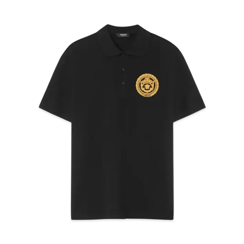 Versace Embroidered Chain Crest Polo Shirt "Black"