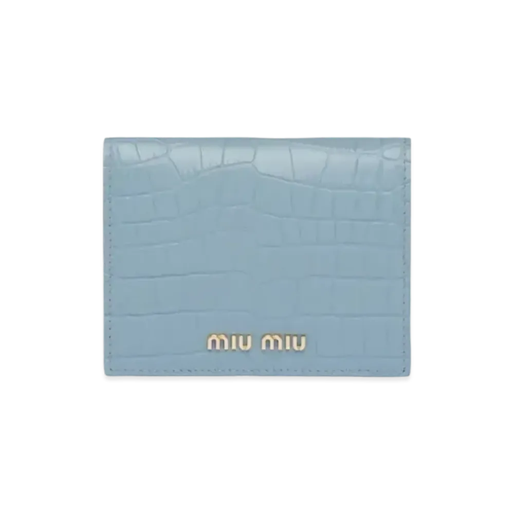 MIU MIU Crocodile Printed Leather Wallet "Sky Blue"