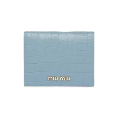 MIU MIU Crocodile Printed Leather Wallet "Sky Blue"