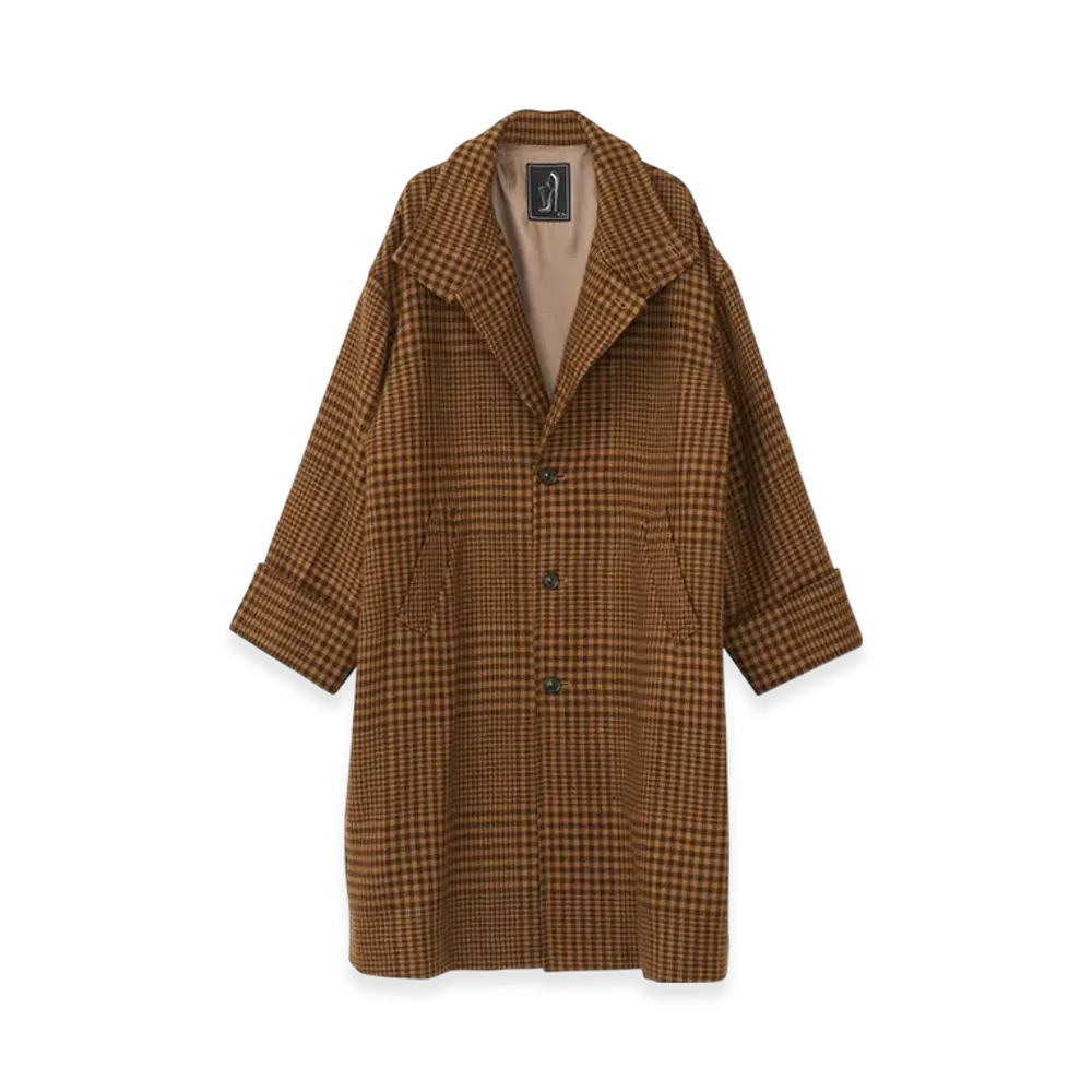 HYSTERIC GLAMOUR High Neck Oversized Coat "Beige/Multicolor"