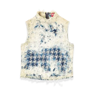 Diesel De-Tapi-Fsh2 Sleeveless Top In Houndstooth-Weave Denim "Medium Blue"