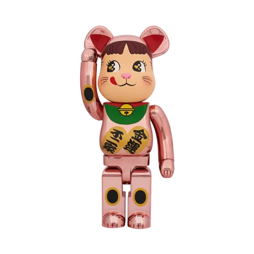 Bearbrick Manekineko Peko-Chan Kinun Double Oval Peach Gold Plated 1000%