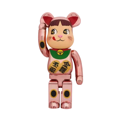 Bearbrick Manekineko Peko-Chan Kinun Double Oval Peach Gold Plated 1000%