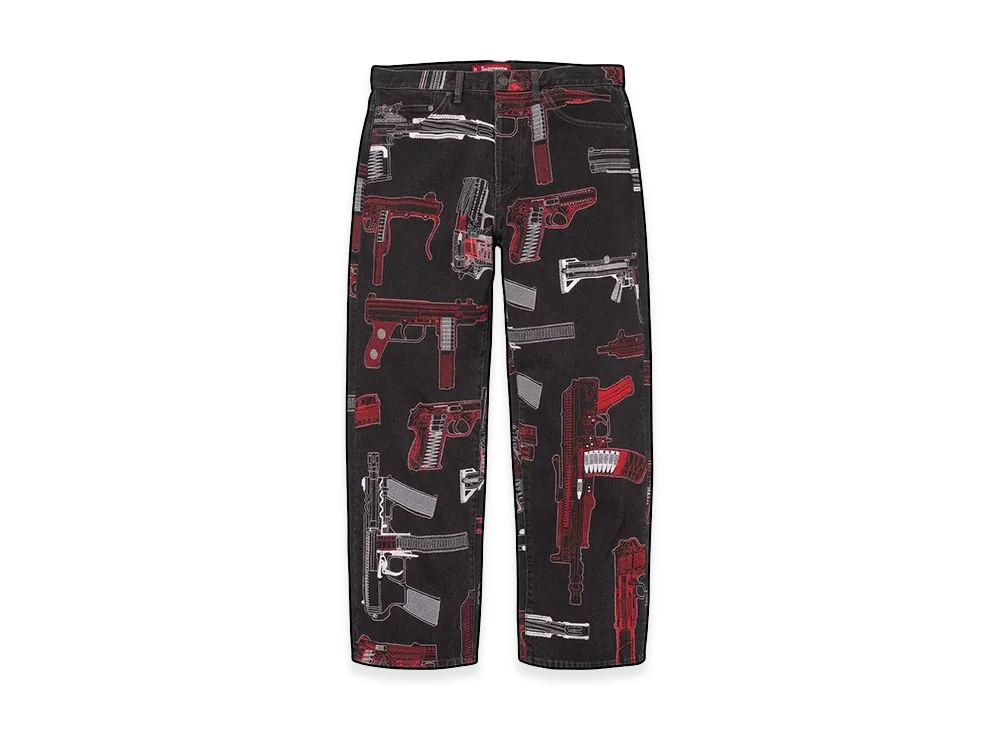 Supreme Guns Embroidered Loose Fit Jean "Washed Black"