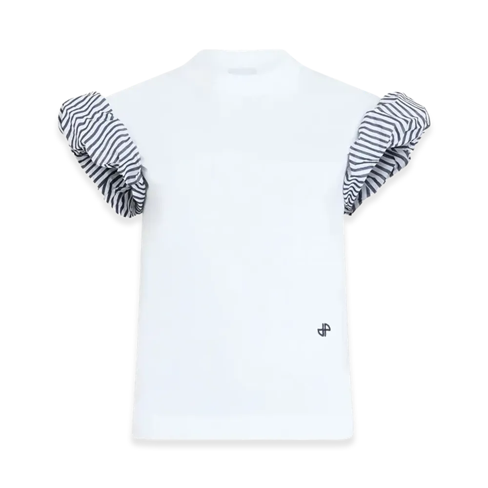 PATOU Women's Organic Cotton T-Shirt with Faille Sleeve Details "White"