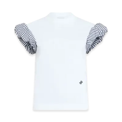 PATOU Women's Organic Cotton T-Shirt with Faille Sleeve Details "White"