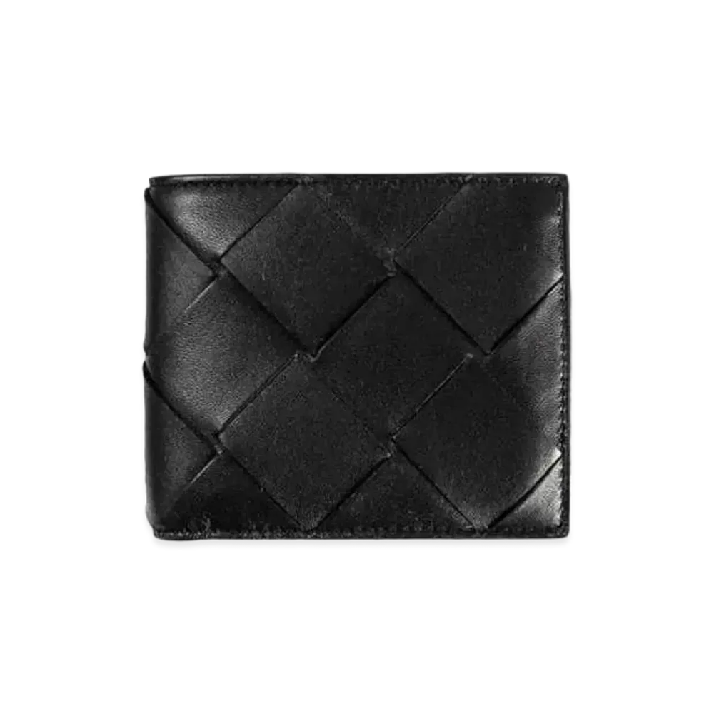 Bottega Veneta Maxi Intrecciato Lambskin Bi-fold Wallet "Black"