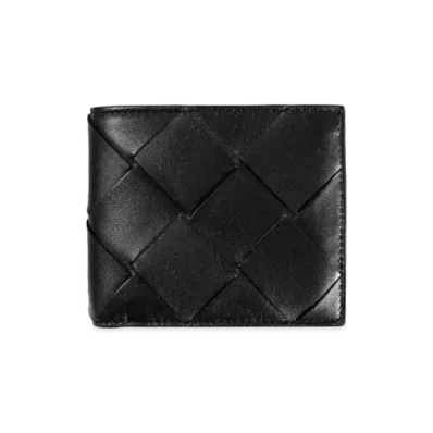 Bottega Veneta Maxi Intrecciato Lambskin Bi-fold Wallet "Black"