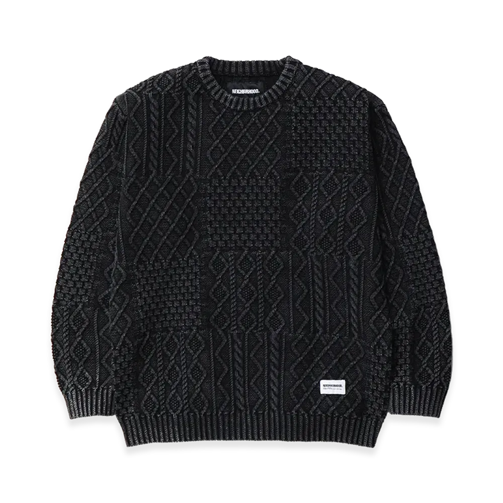 NEIGHBORHOOD Washed Block Cable Sweater "Black"