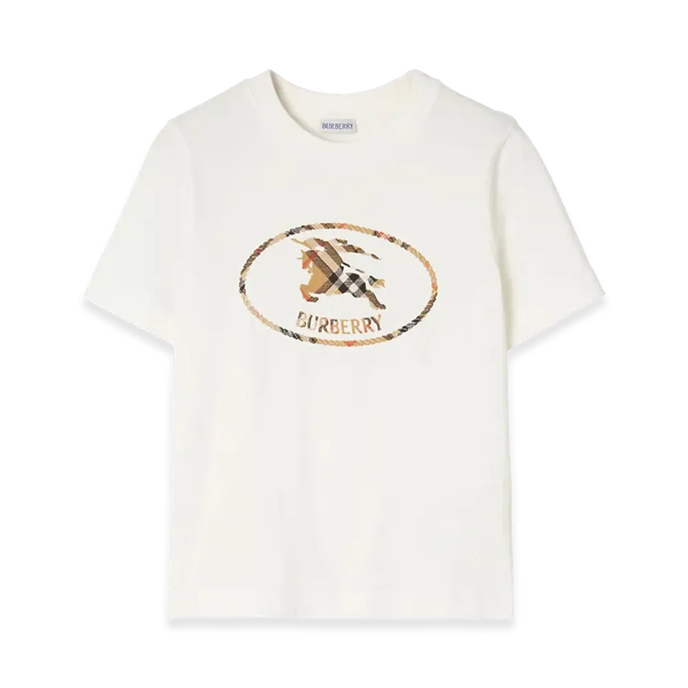 Burberry Women's Check Knight Stamp Cotton T-Shirt "White"
