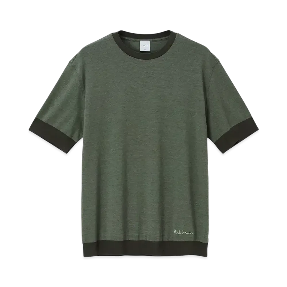 Paul Smith Contrast Rib Short Sleeve Cut And Sew "DarkGreen"