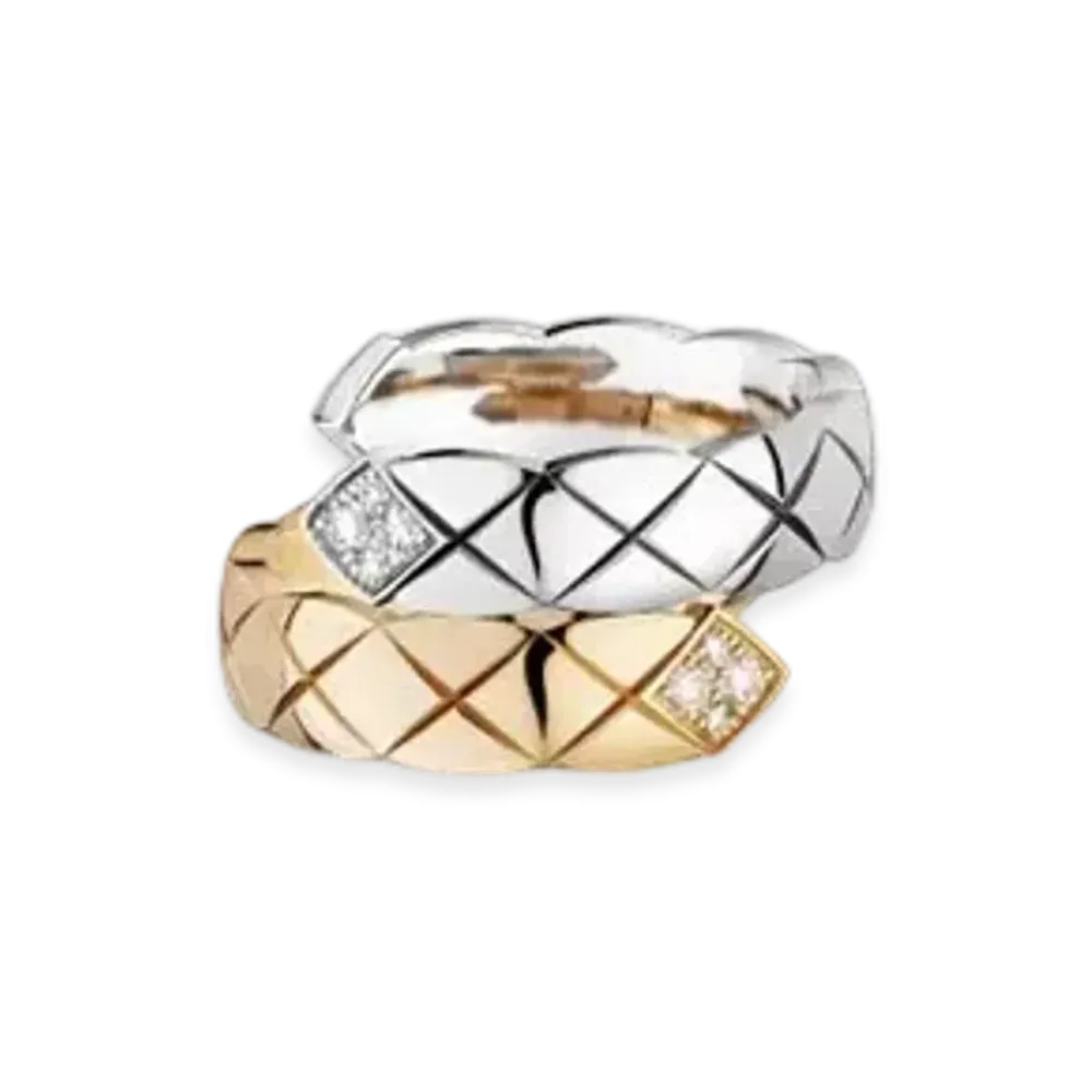CHANEL Coco Crush Toi Et Moi Ring Quilted Motif, Large Version, 18K White And Beige Gold, Diamonds