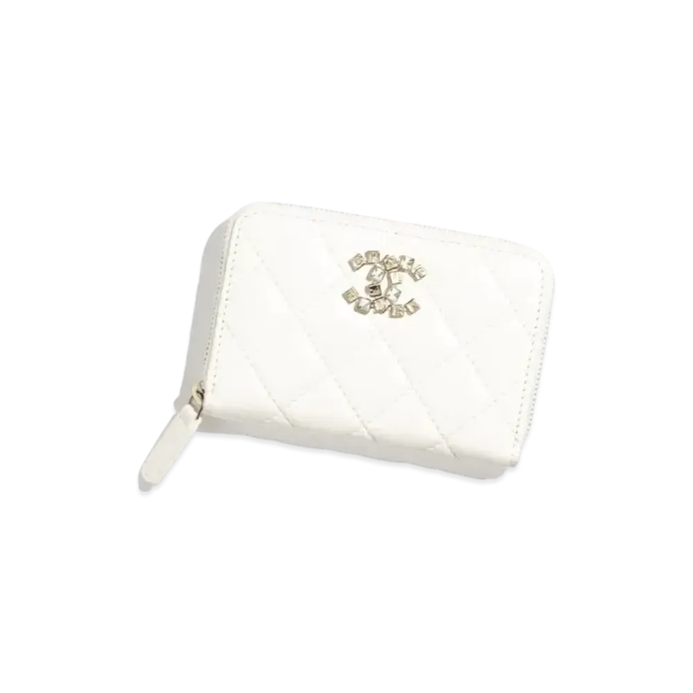 CHANEL Zipped Coin Purse Lambskin Strass "White"